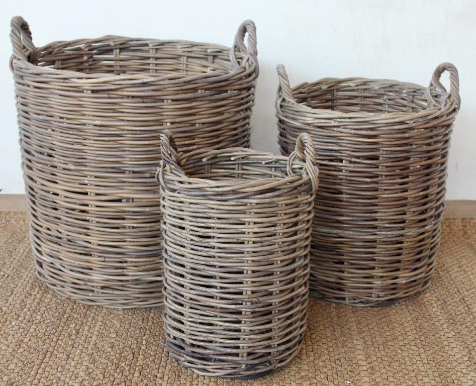 Set Of 3 Rattan Round Baskets